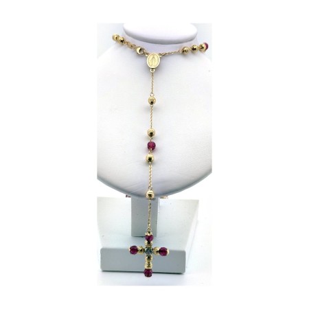 Cadena rosario rojo de oro 18k 70 cm 2